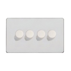 Screwless Primed White 4 Gang 2 Way 10-120W Trailing Edge LED Dimmer on a Paintable Flat Plate
