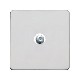 Screwless Primed White 1 Gang Satellite Socket with White Plastic Trim on a Paintable Flat Plate