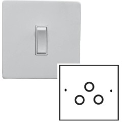 Screwless Primed White TV / FM / Satellite Triplex Socket with White Plastic Trim on a Paintable Flat Plate