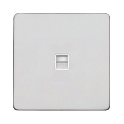 Screwless Primed White 1 Gang Secondary Phone Socket Outlet with White Trim on a Paintable Flat Plate