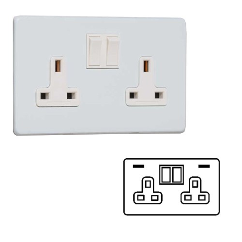 Primed White Screwless 2 Gang 13A Socket with 2 USB Sockets, Paintable Twin USB Socket