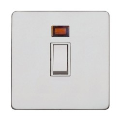 1 Gang 45A Switch with Neon in Screwless Matt White Plate White Trim Screw Fixing, Mode White