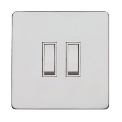 2 Gang 2 Way 20A Double Rocker Grid Switch in Matt White Screwless Plate with White Trim