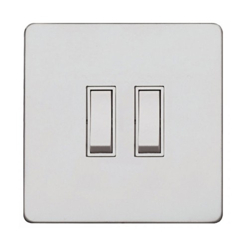 2 Gang 2 Way 20A Double Rocker Grid Switch in Matt White Screwless Plate with White Trim