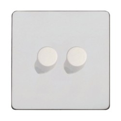 2 Gang 2 Way 10-120W LED Dimmer Screwless Matt White Plate (Trailing Edge), Mode White