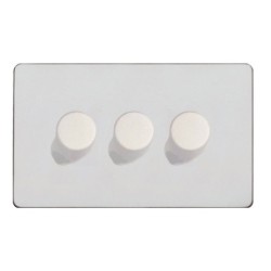 3 Gang 2 Way 10-120W LED Dimmer Screwless Matt White Plate (Trailing Edge), Mode White
