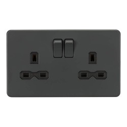 2 Gang 13A DP Switched Socket Screwless Anthracite Low Profile Metal Plate with Black Trim Knightsbridge SFR9000AT