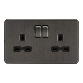 2 Gang DP 13A Switched Socket in Smoked Bronze Low Profile Metal Plate with Black Trim Knightsbridge SFR9000SB