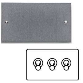 3 Gang 2 Way 20A Dolly Switch Victorian Satin Chrome Plain Edge Raised Plate and Toggle Switch