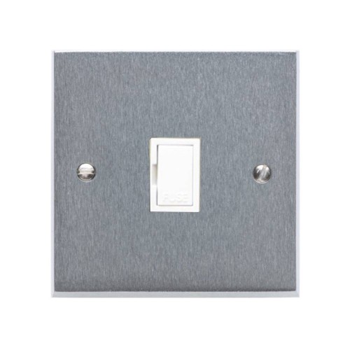 1 Gang 13A Unswitched Fused Spur Victorian Satin Chrome Plain Edge Raised Plate with White Trim