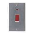 45A Cooker Switch with Neon Twin/Tall Plate Victorian Satin Chrome Plain Edge Raised Plate Red Rocker White Trim