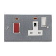 45A Cooker Unit with a 13A Switched Socket and Neon Indicators Victorian Satin Chrome Plain Edge Raised Plate White Trim and Switch
