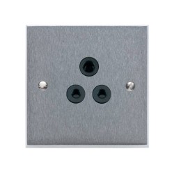 1 Gang 5A 3 Round Pin Unswitched Socket Victorian Satin Chrome Plain Edge Raised Plate Black Trim