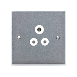 1 Gang 5A 3 Round Pin Unswitched Socket Victorian Satin Chrome Plain Edge Raised Plate White Trim
