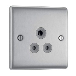 1 Gang 5A Unswitched Round Pin Socket in Brushed Steel BG Nexus NBS29G-01 Metal Raised Plate