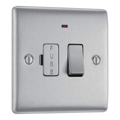 1 Gang 13A Switched Fused Connection Unit (Spur) with Power Indicator in Brushed Steel BG Nexus NBS52-01 Metal Raised Plate