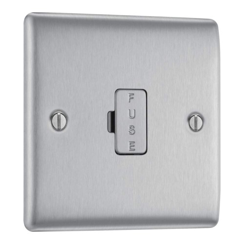 1 Gang 13A Unswitched Fused Connection Unit (Spur) in Brushed Steel BG Nexus NBS54-01 Metal Raised Plate