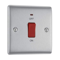 45A Double Pole Red Rocker Cooker Switch with LED Indicator Single Plate BG Nexus NBS74-01 Brushed Steel Raised Plate