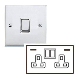 2 Gang 13A Socket with USB A+C Sockets Low Profile Polished Chrome Plate and Rockers with White Plastic Insert Richmond Elite