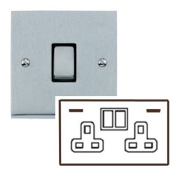 2 Gang 13A Socket with USB A+C Sockets Low Profile Satin Chrome Plate and Rockers with Black Plastic Insert Richmond Elite