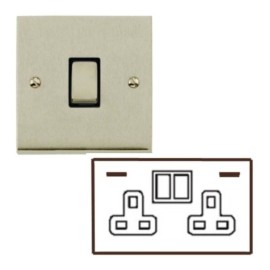 2 Gang 13A Socket with USB A+C Sockets Low Profile Satin Nickel Plate and Rockers with Black Plastic Insert Richmond Elite