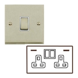 2 Gang 13A Socket with USB A+C Sockets Low Profile Satin Nickel Plate and Rockers with White Plastic Insert Richmond Elite