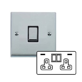 2 Gang 13A Socket with 2 USB A+C Sockets Raised Polished Chrome Plate and Rockers with Black Plastic Insert Victorian Elite