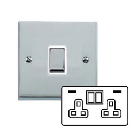 2 Gang 13A Socket with 2 USB A+C Sockets Raised Polished Chrome Plate and Rockers with White Plastic Insert Victorian Elite