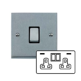 2 Gang 13A Socket with 2 USB A+C Sockets Raised Satin Chrome Plate and Rockers with Black Plastic Insert Victorian Elite