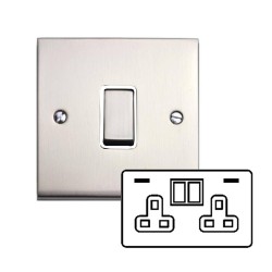 2 Gang 13A Socket with 2 USB Sockets A+C Raised Satin Nickel Plate and Rockers with White Plastic Insert Victorian Elite