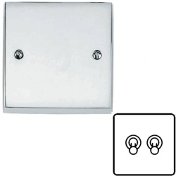 2 Gang 2 Way 20A Dolly Switch Victorian Polished Chrome Plain Raised Plate and Toggle Switches