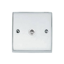 1 Gang Non-Isolated TV Coaxial Socket Victorian Polished Chrome Plain Raised Plate and White Trim