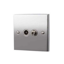Satellite and TV Socket Outlet Victorian Polished Chrome Plain Raised Plate with a White Trim