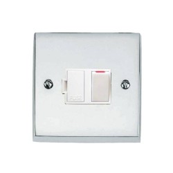 1 Gang 13A Switched Spur (Fused) Victorian Polished Chrome Plain Raised Plate with White Trim and Switch