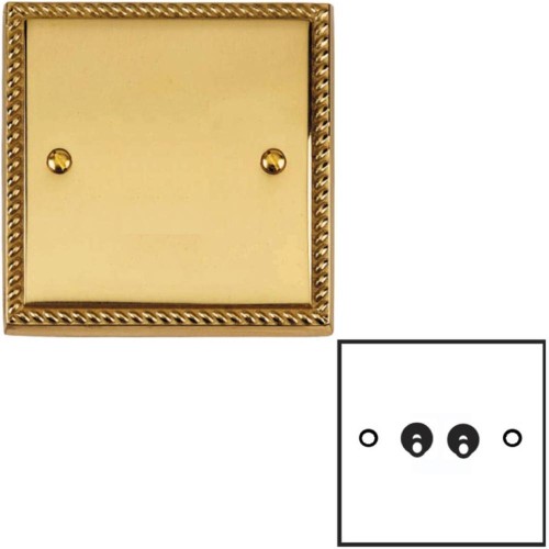 2 Gang 2 Way 20A Dolly Switch Georgian Polished Brass Rope Edge Raised Plate and Toggle Switches