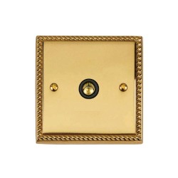 1 Gang Non-Isolated TV/Coaxial Socket Georgian Polished Brass Rope Edge Raised Plate and Black Trim