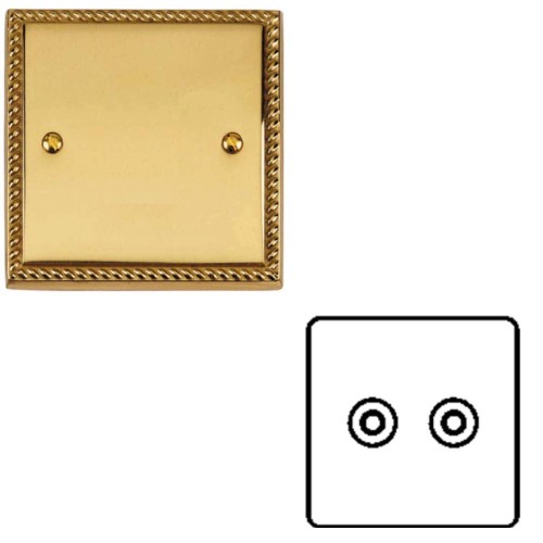 Satellite and TV Socket Outlet Georgian Polished Brass Rope Edge Raised Plate with a White Trim