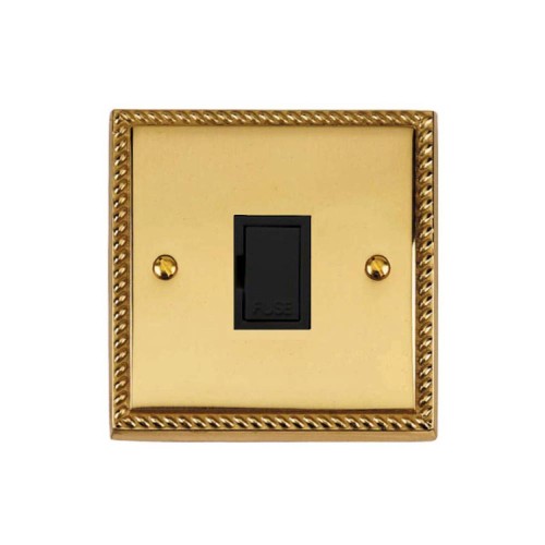 1 Gang 13A Unswitched Fused Spur Georgian Polished Brass Rope Edge Raised Plate and Black Trim
