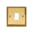 1 Gang 13A Unswitched Fused Spur Georgian Polished Brass Rope Edge Raised Plate with White Trim