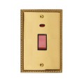 45A Cooker Switch with Neon Twin/Tall Plate Georgian Polished Brass Rope Edge Raised Plate Red Rocker Black Trim