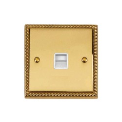 1 Gang Secondary Line Phone Socket Georgian Polished Brass Rope Edge Raised Plate with White Trim