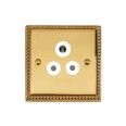 1 Gang 5A 3 Round Pin Unswitched Socket Georgian Polished Brass Rope Edge Raised Plate White Trim