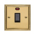 1 Gang 20A Double Pole Switch with Neon Georgian Polished Brass Rope Edge Raised Plate Black Plastic Rocker and Trim