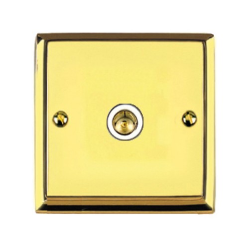 1 Gang TV/Coaxial Non-Isolated Socket Raised Plate Edwardian Polished Brass Stepped Edge White Trim