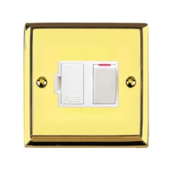 1 Gang 13A Switched Fused Spur Raised Plate Edwardian Polished Brass Stepped Edge White Trim