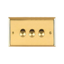3 Gang 2 Way 10-120W LED Dimmer Raised Plate Edwardian Polished Brass Stepped Edge