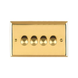 4 Gang 2 Way 10-120W LED Dimmer Raised Plate Edwardian Polished Brass Stepped Edge