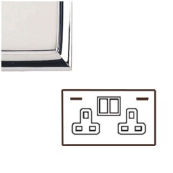 2 Gang 13A Socket with 2 USB Sockets Edwardian Polished Chrome Raised Plate Stepped Edge White Trim