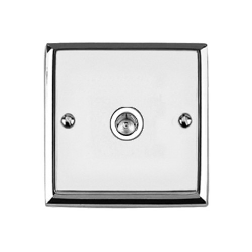 1 Gang TV/Coaxial Non-Isolated Socket Edwardian Raised Polished Chrome with Stepped Edge White Trim