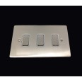 3 Gang 2 Way 10A Rocker Grid Switch in Satin Nickel Brushed and White Plastic Trim Stylist Grid Flat Plate